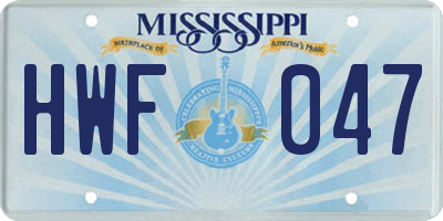 MS license plate HWF047