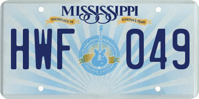 MS license plate HWF049