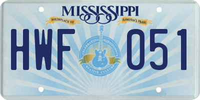 MS license plate HWF051