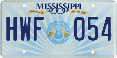 MS license plate HWF054