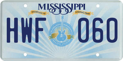 MS license plate HWF060