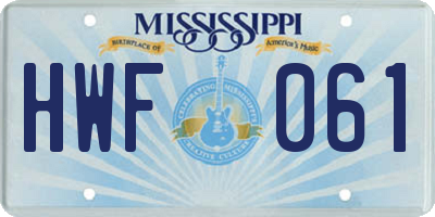 MS license plate HWF061