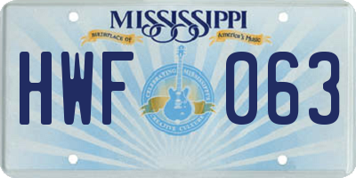 MS license plate HWF063