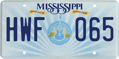 MS license plate HWF065