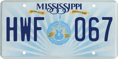 MS license plate HWF067