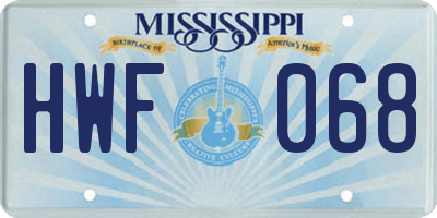 MS license plate HWF068