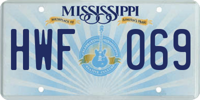 MS license plate HWF069