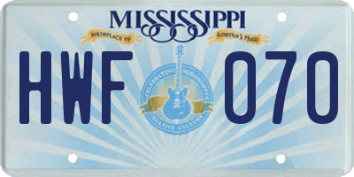 MS license plate HWF070