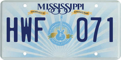 MS license plate HWF071