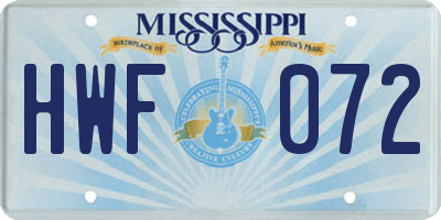 MS license plate HWF072