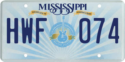 MS license plate HWF074
