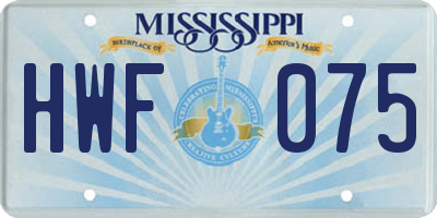 MS license plate HWF075