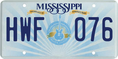 MS license plate HWF076