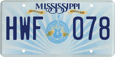 MS license plate HWF078