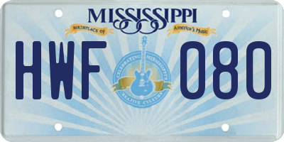 MS license plate HWF080
