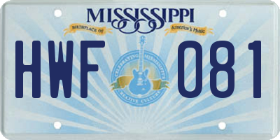 MS license plate HWF081