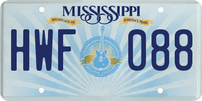 MS license plate HWF088