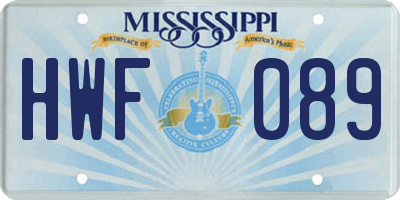 MS license plate HWF089