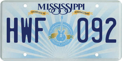 MS license plate HWF092