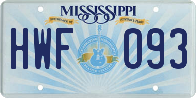 MS license plate HWF093