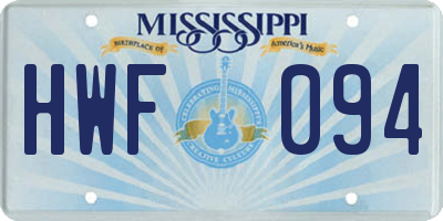MS license plate HWF094