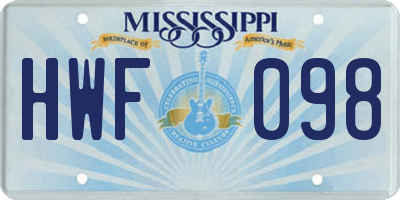 MS license plate HWF098
