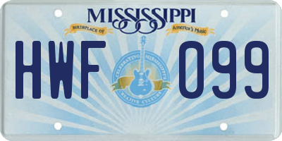 MS license plate HWF099