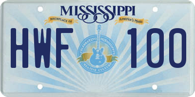 MS license plate HWF100