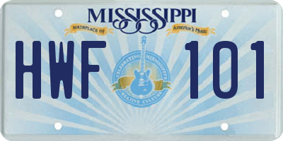 MS license plate HWF101