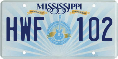 MS license plate HWF102