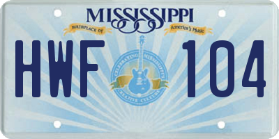MS license plate HWF104
