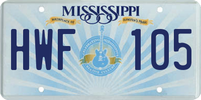 MS license plate HWF105