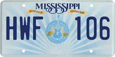 MS license plate HWF106
