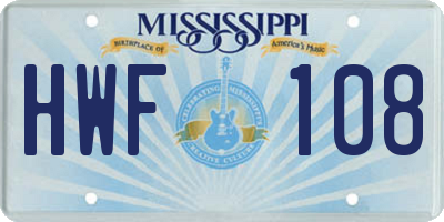 MS license plate HWF108