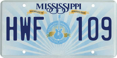 MS license plate HWF109