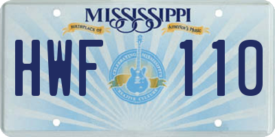 MS license plate HWF110