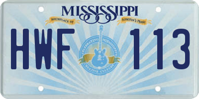 MS license plate HWF113