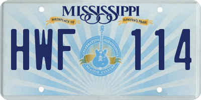 MS license plate HWF114