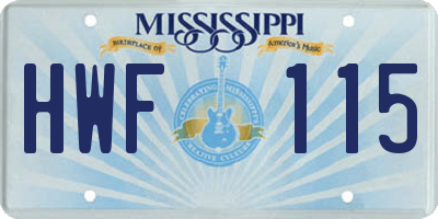 MS license plate HWF115
