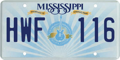 MS license plate HWF116