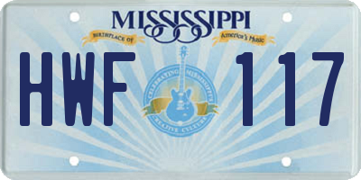 MS license plate HWF117