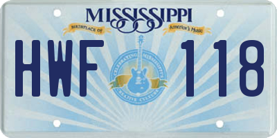 MS license plate HWF118