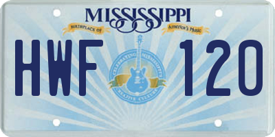 MS license plate HWF120