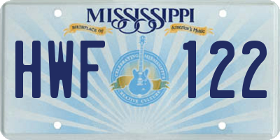 MS license plate HWF122