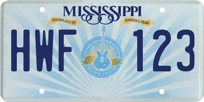 MS license plate HWF123