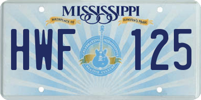 MS license plate HWF125