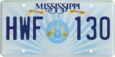 MS license plate HWF130