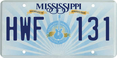 MS license plate HWF131