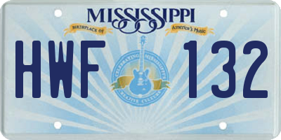 MS license plate HWF132