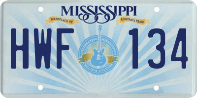 MS license plate HWF134